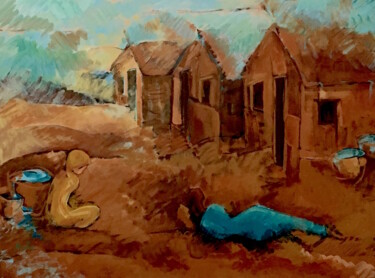 Painting titled "Life of Sand, House…" by Malu Ribeiro, Original Artwork, Acrylic