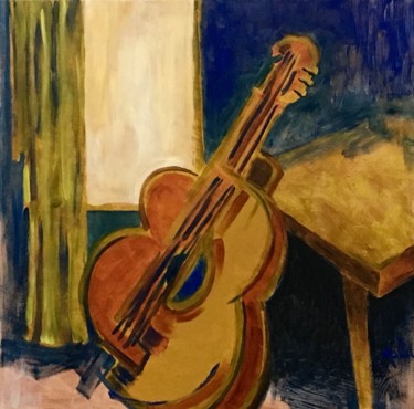 Painting titled "Guitar / Guitarra" by Malu Ribeiro, Original Artwork, Acrylic