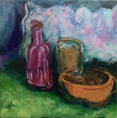 Painting titled "Glass Bottle & Bowl" by Malu Ribeiro, Original Artwork, Acrylic