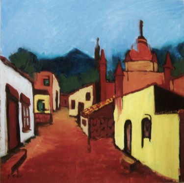 Painting titled "Mexican Village" by Malu Ribeiro, Original Artwork, Oil
