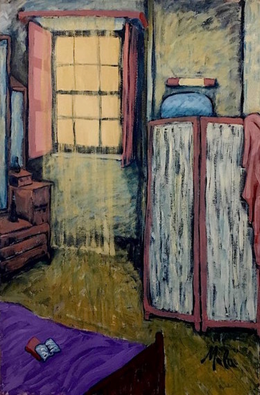 Drawing titled "Bedroom at the Inn" by Malu Ribeiro, Original Artwork, Acrylic