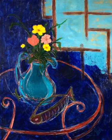 Painting titled "Flower Vase & Fishb…" by Malu Ribeiro, Original Artwork, Acrylic
