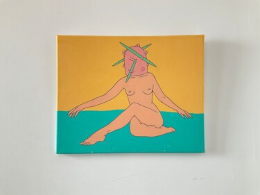 Malerei mit dem Titel "Femme avec heaume 2" von Malvina Malvenue, Original-Kunstwerk, Acryl