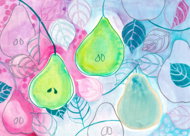 Painting titled "Pears I" by Malwina Jachimczak (malvinadesignature), Original Artwork, Watercolor