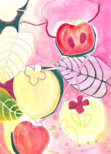 Painting titled "persimmon fruit I" by Malwina Jachimczak (malvinadesignature), Original Artwork, Watercolor