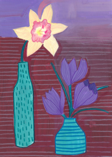 Painting titled "calm daffodil" by Malwina Jachimczak (malvinadesignature), Original Artwork, Gouache