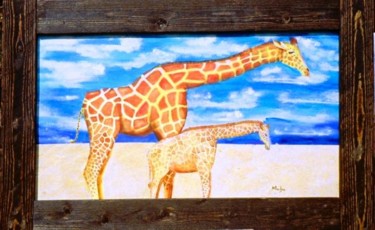 Painting titled "La Girafe et son gi…" by Malya, Original Artwork, Oil