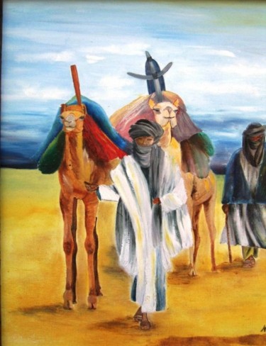 Painting titled "Touaregs" by Malya, Original Artwork, Oil