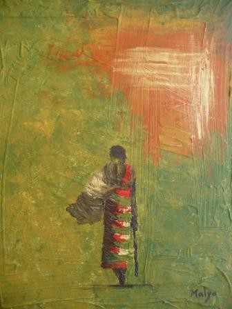 Painting titled "Femme du desert vert" by Malya, Original Artwork
