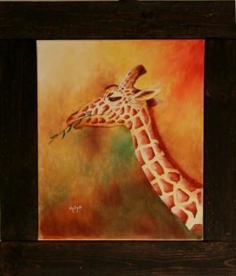 Painting titled "la girafe" by Malya, Original Artwork