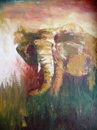 Painting titled "l'Elephant" by Malya, Original Artwork, Oil