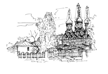 Dibujo titulada "Церковь св. Николая…" por Tatiana Malyusova, Obra de arte original, Rotulador
