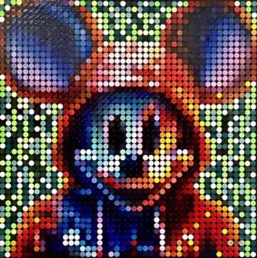 Painting titled ""Mysterious Mickey"…" by Mamà Dots Roma, Original Artwork, Oil Mounted on Wood Stretcher frame