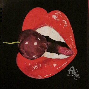 Drawing titled "Cherry Love" by Maman Aigle, Original Artwork, Marker Mounted on Other rigid panel