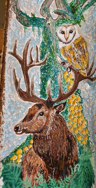 绘画 标题为“animaux totems Cerf…” 由Maman Aigle, 原创艺术品, 丙烯