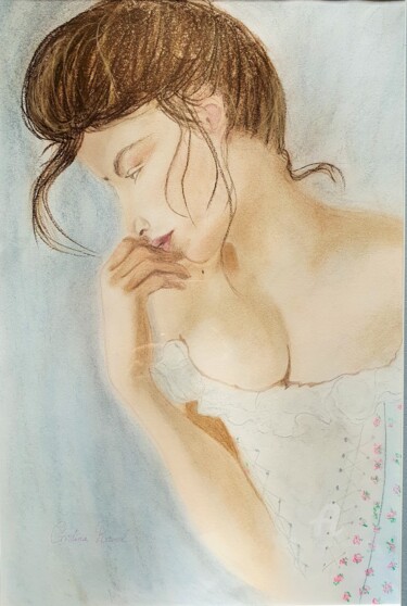 Dessin intitulée "portrait romantique…" par Maman Aigle, Œuvre d'art originale, Pastel