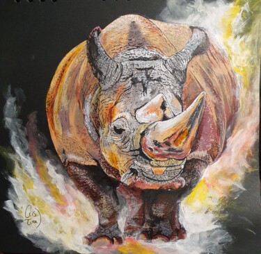 Tekening getiteld "Totem Rhinocéros" door Maman Aigle, Origineel Kunstwerk, Marker