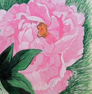 제목이 "Pivoine rose"인 그림 Maman Aigle로, 원작, 마커