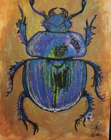 Drawing titled "Le scarabée bleu" by Maman Aigle, Original Artwork, Marker