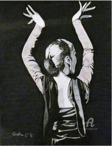 Desenho intitulada "Flamenco" por Maman Aigle, Obras de arte originais, Tinta