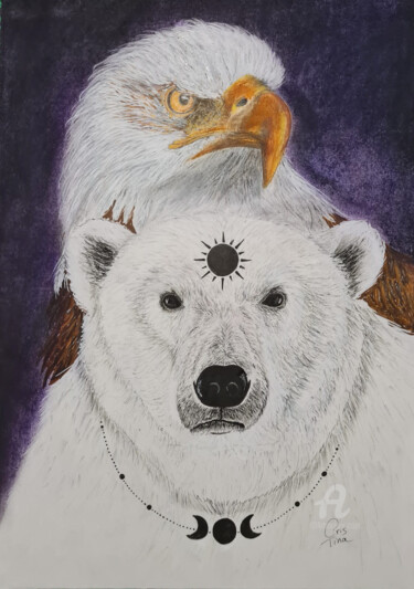 Dessin intitulée "L'Ours Polaire et l…" par Maman Aigle, Œuvre d'art originale, Acrylique