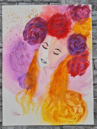 "Portrait fleuri" başlıklı Tablo Maman Aigle tarafından, Orijinal sanat, Suluboya