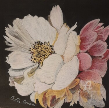 Drawing titled "Pivoines" by Maman Aigle, Original Artwork, Marker