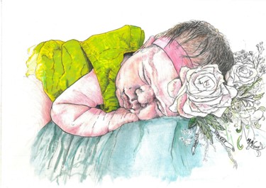 Zeichnungen mit dem Titel "Baby" von Mamé Ríos, Original-Kunstwerk, Bleistift