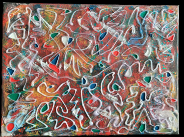 Schilderij getiteld "Puits de couleurs" door Mams'L, Origineel Kunstwerk, Acryl Gemonteerd op Frame voor houten brancard