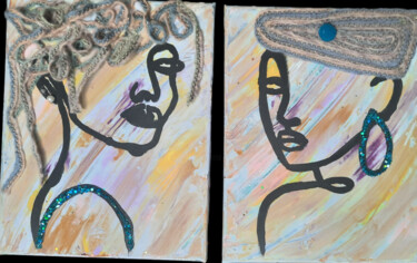 Painting titled "Manou et Nouma" by Mams'L, Original Artwork, Acrylic Mounted on Wood Stretcher frame