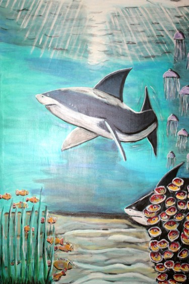 Malerei mit dem Titel "Unterwasserwelt" von Mamu, Original-Kunstwerk, Öl