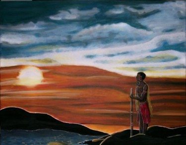 Malerei mit dem Titel "Der Krieger" von Mamu, Original-Kunstwerk, Öl
