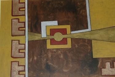 Painting titled "Goldene Mitte" by Mamu, Original Artwork, Oil