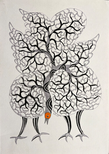 Malerei mit dem Titel "Watching Tree" von Man Singh Durga Bai Vyam, Original-Kunstwerk, Acryl