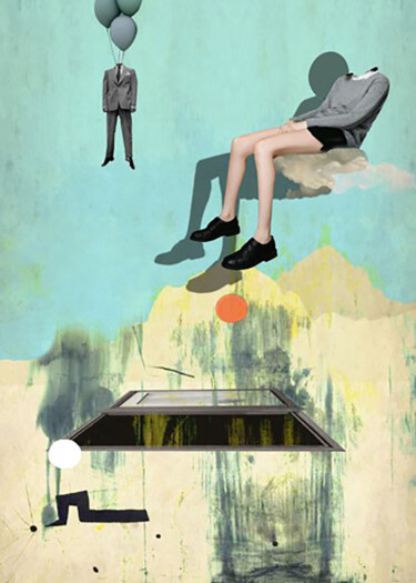 Digital Arts titled "Suspension - JALAL…" by Manar Ali Hassan, Original Artwork, Digital Collage Mounted on Wood Stretcher f…