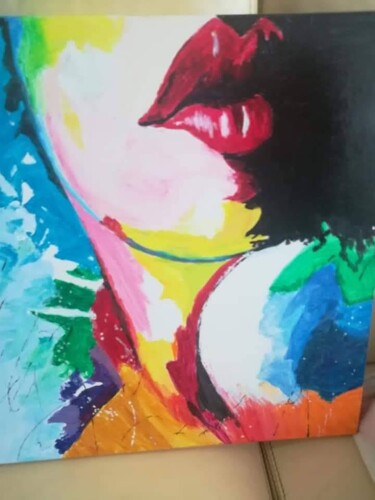 Peinture intitulée "Rouge baiser" par Brigitte Mancini, Œuvre d'art originale, Acrylique