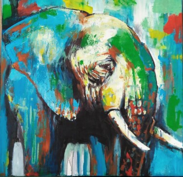 Malerei mit dem Titel "Colorful Elephant" von Mancouto, Original-Kunstwerk, Acryl