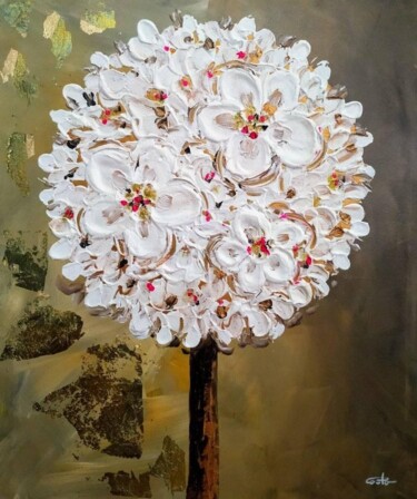 Painting titled "White Flower / Flor…" by Mancouto, Original Artwork, Acrylic Mounted on Wood Panel