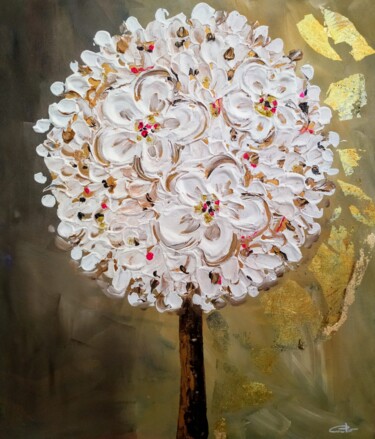 Painting titled "White Flower 02/ Fl…" by Mancouto, Original Artwork, Acrylic Mounted on Wood Panel