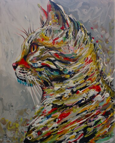 Pintura intitulada "Gato Colorido / Col…" por Mancouto, Obras de arte originais, Acrílico Montado em Armação em madeira