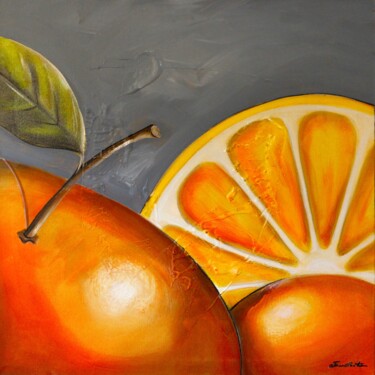 Painting titled "Laranjas / Oranges" by Mancouto, Original Artwork, Acrylic Mounted on Wood Stretcher frame