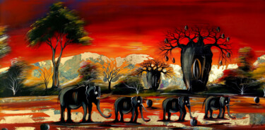 Painting titled "Africa" by Mancouto, Original Artwork, Acrylic Mounted on Wood Stretcher frame