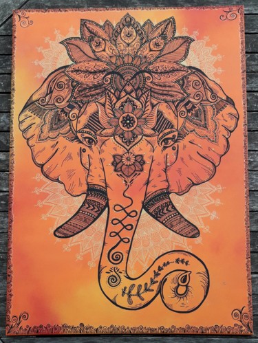 Peinture intitulée "Toile Mandala Eleph…" par Mandagla, Œuvre d'art originale