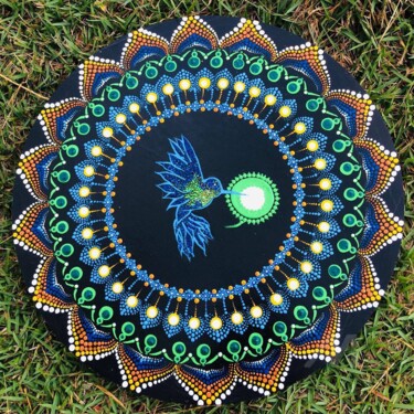 Mandala decorative painting - Hummingbird Pintura intitulada "Mandala decorative…" por Nicole Porto, Obras de arte originais, Acrílico