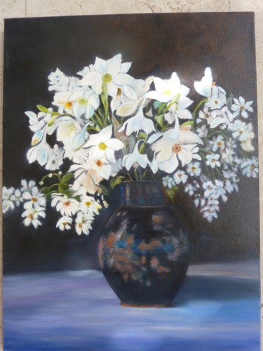 Peinture intitulée "BOUQUET BLANC" par Mandin, Œuvre d'art originale, Huile