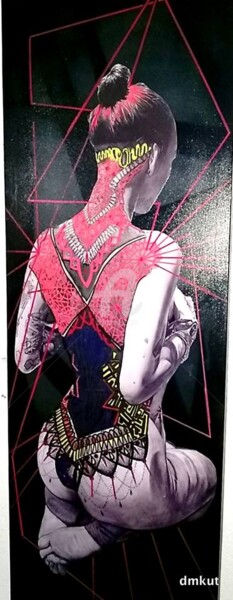 Peinture intitulée "Girl in The red Line" par Drakman Kut Kut, Œuvre d'art originale, Bombe aérosol