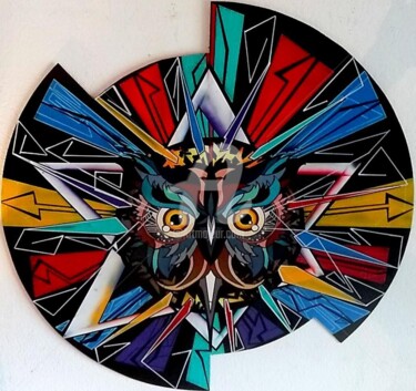 Peinture intitulée "Big Owl" par Drakman Kut Kut, Œuvre d'art originale, Bombe aérosol
