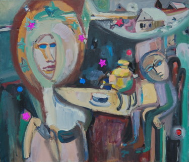 Painting titled "The tea party. I an…" by Romantic, Original Artwork, Acrylic