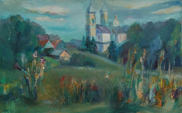 Painting titled "Catholic Church in…" by Romantic, Original Artwork, Oil
