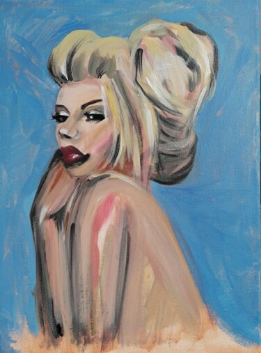Malerei mit dem Titel "thinking Lady" von Mandy Jacob, Original-Kunstwerk, Acryl